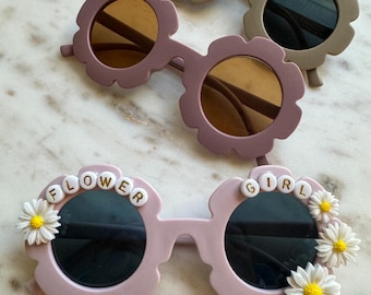 Many Colors! Personalized Flower Girl Sunglasses, Name Sunglasses for Wedding, Custom Sunglasses for Kids, Flower Sunglass Party Favors