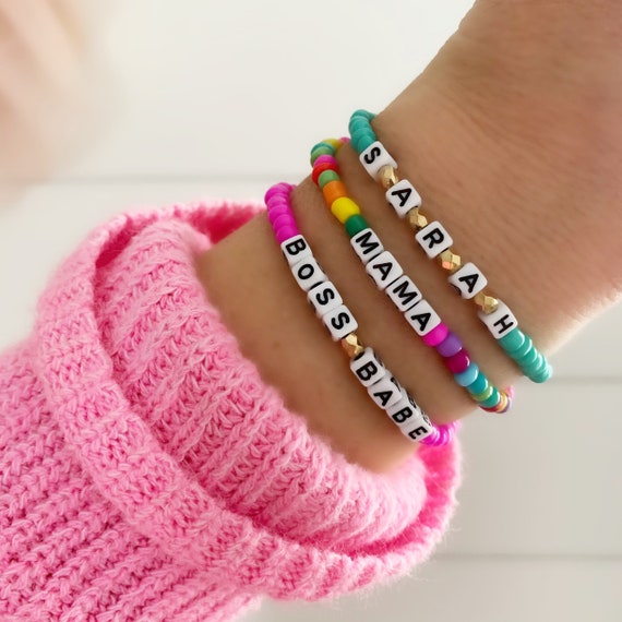 Personalized Beaded Bracelet, Customize Your Own Bracelet, Personalized  Bracelet, Beaded Name Bracelet, You Enter the Word, Stretch Bracelet - Etsy  | Beaded bracelets, Tiny bead bracelet, Friendship bracelets designs