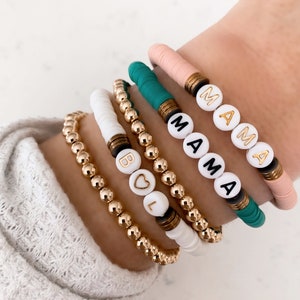 Beaded Name Bracelets | Stackable Disc Bracelets | Womens Beaded Personalized Bracelets