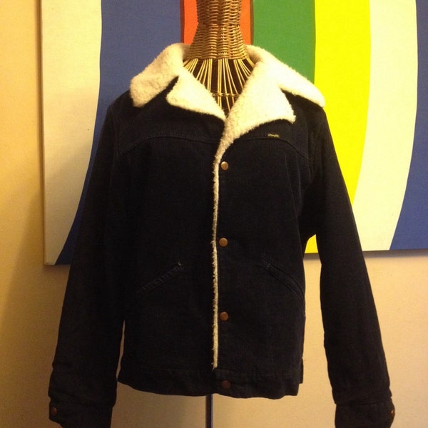 década de 1970 wrangler Wrange capa, pana azul marino, talla M