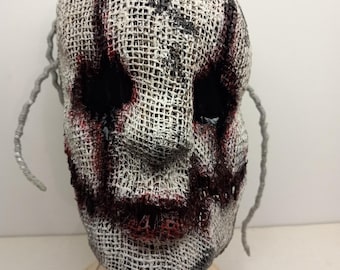 Burlap Scarecrow Smiles Mask Prop Halloween Haunt Hand Made Horror One Of A Kind