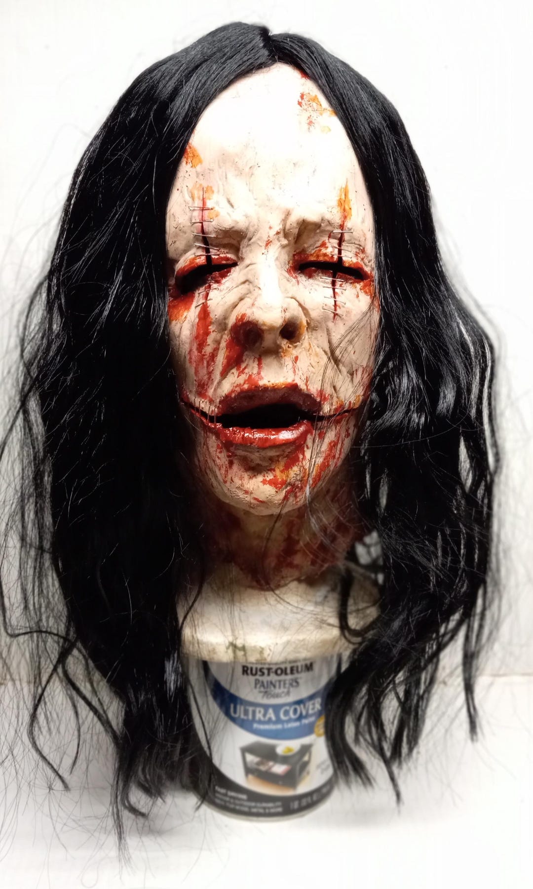 Stapled Stacy Latex Half Face Mask With Wig Prop Halloween Haunt FX - Etsy