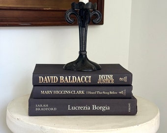 Decorative Book Set - Shelf Decor - Coffee Table Books - Black Decorative Book Bundle - Gold Titles - Books for Staging -  Book Stack