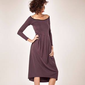 Lila Midi Kleid, Lange Ärmel Kleid, Frühlingskleid, Taschenkleid, Lockeres Kleid, Hohe Taille Kleid, Lila Tunika Kleid, Damen Frühlingskleid Bild 2