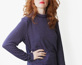 Long Sleeve Oiselle Big Stripe Mock Neck Vintage Style Red Striped