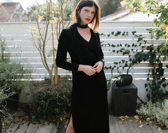 Black Velvet Maxi Dress, Black Bridesmaid  Dress, Evening Black Dress, V Neck Maxi Dress, Minimalist Black Dress, Long Dress, Classic Dress