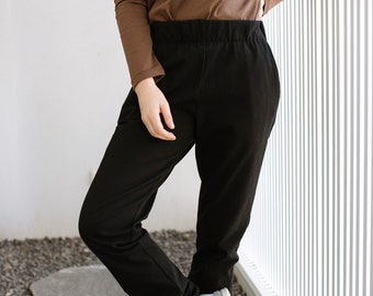 Black Knitted Pants, Casual Black Trousers, Black Cotton Pants, Daily Knit Pants, Essentials Knit Trousers, Pull-on Black Pants, Women Pants