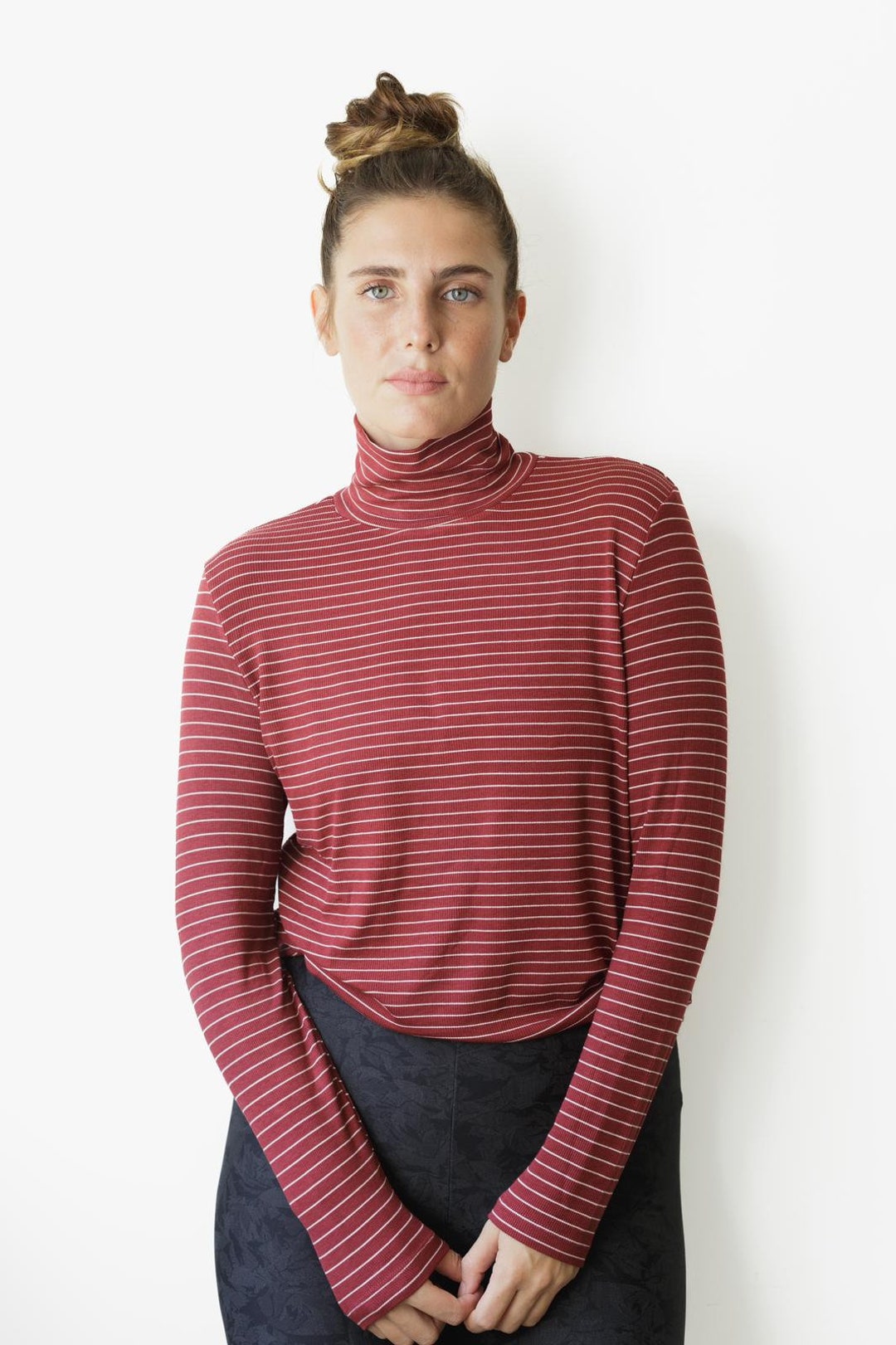 Red Stripped Shirt Vintage Women Turtleneck Shirt Long Etsy