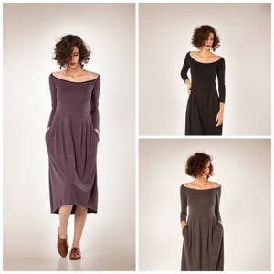 Women Dress/ Long Sleeves Dress/ Midi Dress/ Winter Dress/ Womens Dress/ Cocktail Dress / Maxi Dress/ Purple Dress image 5