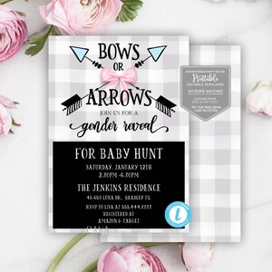 Bows or Arrows Gender Reveal Baby Shower Invitation, Editable Printable Invitation, BS_212