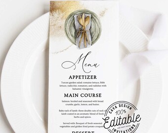 Rustic Menu Card Template, Dinner Printable Menu Card Template, Wedding Menu Template, Menu Cards Printable