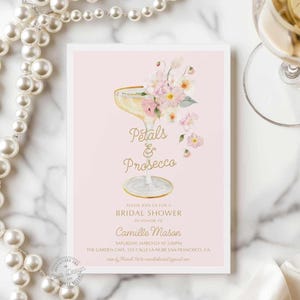 Petals and Prosecco Bridal Shower Invitation Template, Garden Bridal Shower Invite, Spring Floral Bridal Shower Invitation WD 239