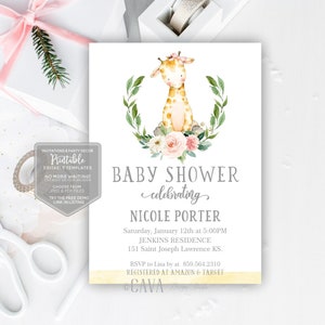 Gender Neutral Baby Shower Invite, Girl Giraffe Baby Shower Invitation, Jungle Baby Shower Invitation, Editable Printable Invitation