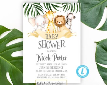 Safari Baby Shower Invitation, Jungle Baby Shower Invitation, Elephant Baby Shower, Printable EDITABLE Template, BS_221