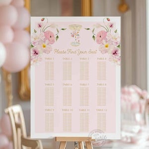 Zithoeksjabloon met roze bloemen, bloemblaadjes en prosecco vrijgezellenfeest zitplaatsen, bord met plattegrond, tafelschikkingsjabloon WD 239