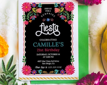 Surprise Fiesta Birthday Invitation Editable, Mexican Theme Birthday Party Invitation Template, Girl Birthday Invite, Printable 0103