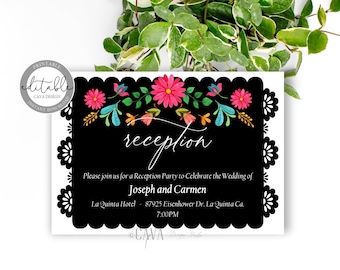 Reception Printable Card, Fiesta Reception Printable Cards, Template Mexican Theme Reception Card, 0103Editable INSTANT DOWNLOAD