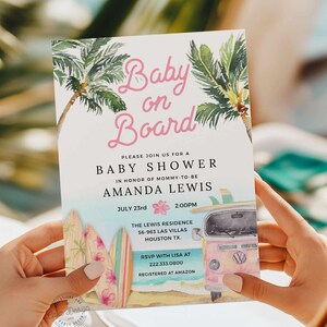 Editable Baby on Board Invitation, Girl Beach Baby Shower Invitation, Summer Baby Shower, Invitation Template, Download BSG_0293