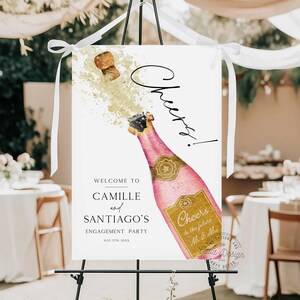 Prost Rosa Champagner Verlobung Willkommensschild | Paare Verlobungsfeier Willkommen Poster | Verlobungsfeier Zeichen | Willkommen zum Schild BT-227