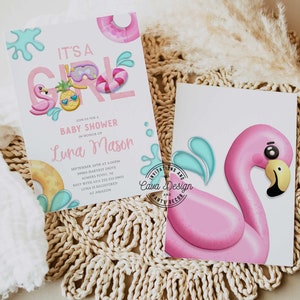 It&#39;s a Girl Pink Flamingo Baby Shower Invitation | Printable Summer Girl Baby Shower Invite | Girl Beach Baby Shower Invite Printable WD 215