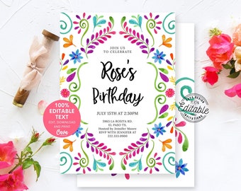 Girl Fiesta Birthday Invitation, Editable Mexican Birthday Invite, Instant Download Invitation, Mexico Themed Party Invitation, WD_105