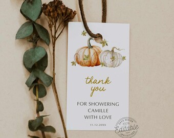 Rustic Pumpkin Thank You Tags: Fall Autumn Shower Favors (Digital File)