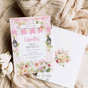 Girl 1st Birthday Party Invitation, Pink Flower 1st Birthday Invitation, Editable Girl Garden Party Invite, First Girl Birthday 0325LP