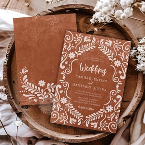 Modern Mexican Wedding Invite Template, Rustic Mexican Wedding Invitation, Fiesta Bridal, Papel Picado, Mexican Talavera Theme, WD 0415