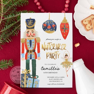 Nutcracker Birthday Invitation: Winter Christmas Party (Editable Template)