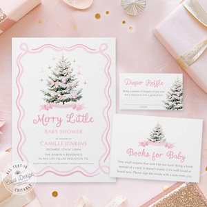 Babypartyeinladung Rosa, Babypartyeinladung Set, Babypartyeinladung, Rosa Schleife, Babyparty Einlegekarten, BT-0414