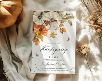 Thanksgiving Invitation, Thanksgiving Dinner Invitation, Pumpkin Party Invitation, Printable Thanksgiving Invite, Instant Download, 0299