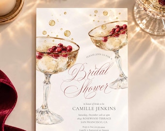 Winter Bridal Shower Invitation, Champagne Holiday Bridal Shower, Elegant Winter Brunch and Bubbly Invitation, Editable Template WD 0508