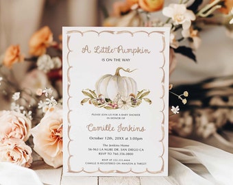 Bohemian Fall White Pumpkin Baby Shower Invite, A Little Pumpkin Is On The Way, Gender Neutral, Baby Shower Invitation TEMPLATE WD 0400