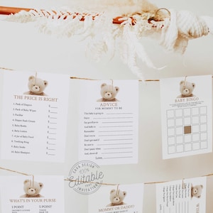 Teddybär-Baby-Dusche-Spiele, geschlechtsneutrale Bär-Baby-Dusche druckbare Spiele Bundle, druckbare bearbeitbare Sofort-Download WD 224-B