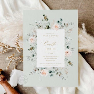 Sage Green Baby Shower Invite, Greenery Baby Shower Invite, Eucalyptus Baby Shower Invitation, Green Baby Shower Invitation TEMPLATE 0403F