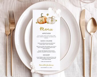 Fall Pumpkin Menu Card Template: Autumn Bridal Shower (Digital File)