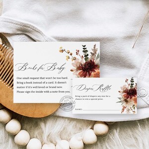 Carte de tombola automne bohème floral pour bébés et couches, baby shower rustique, baby shower floral, livres pour bébé et carte de couches - WD 0402