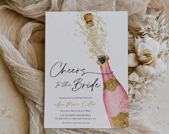 Brunch and Bubbly Invite Template, Champagne Shower, Champagne Brunch Shower Invitation Printable Invite WD 227