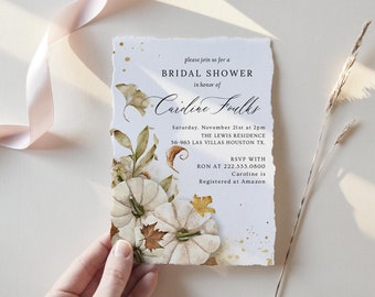 Pumpkin Bridal Shower Invitation: Boho Fall Theme (Editable Template 5x7)