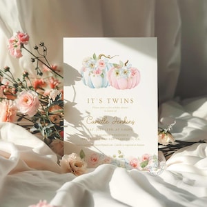 Twins Blue and Pink Fall Baby Shower Invitation