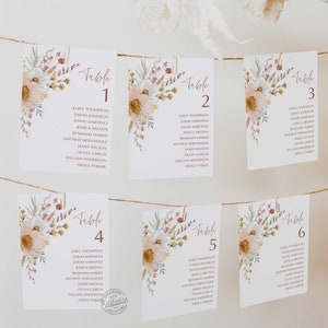 Wildflower boho bruiloft zitplaatsen grafiek kaartsjabloon, herfst elegante bruiloft zitplaatsen grafiek kaarten, bruiloft zitplaatsen grafiek BEWERKBARE kaart WD 0282