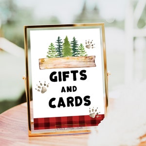 Lumberjack Birthday Gifts and Cards Sign Printable, Forest Themed Gift Table Sign, INSTANT DOWNLOAD, 0240