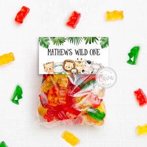 Modello modificabile per topper per sacchetti di caramelle di compleanno Wild One Safari, Jungle Wild One Birthday Candy Bomboniera Topper, 238G