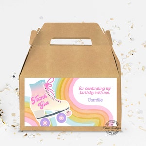Editable Roller skating Birthday Favor Box Label, Retro Girl Birthday, Editable Template  WD 0213