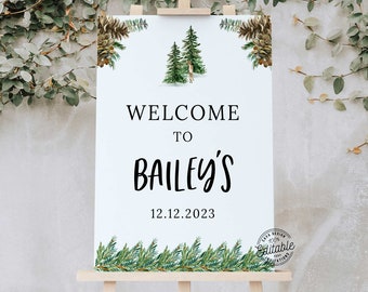 Welcome Baby Shower Winter Sign Template, Woodland Printable Baby Shower Welcome Sign, Forest Welcome Sign Template, Instant Download, 0309