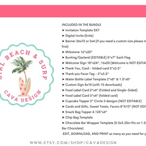 Girl Beach Birthday Party Invitation Bundle, Girl Summer Birthday Invitation Set, Birthday Milestone, Editable Printable Templates, BSG 0293 image 2