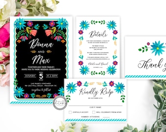 Mexican Wedding Invitation, Fiesta Wedding Invitation, Wedding Invitation Template, Destination Wedding, Printable Invite Editable Set, 207