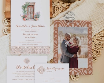 Destination Wedding Invitation Set, Mexico Photo Wedding Invite, Rustic Wedding Invitation, Boho Wedding Invitation Instant Download WED 268