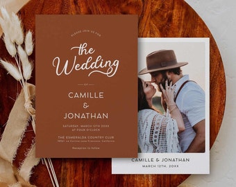 Boho Photo Wedding Invitation Template: Minimalist Modern Design 0258