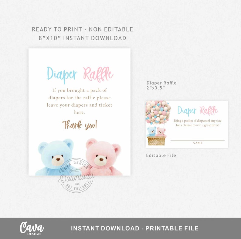 Gender Reveal Diaper Raffle Sign and Ticket Bear Hot Air - Etsy